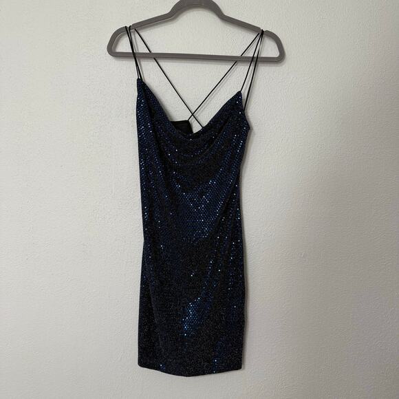 New Look Women's Blue Navy Sequin Shimmer Mini Bodycon Dress Size 10 - Picture 2 of 9